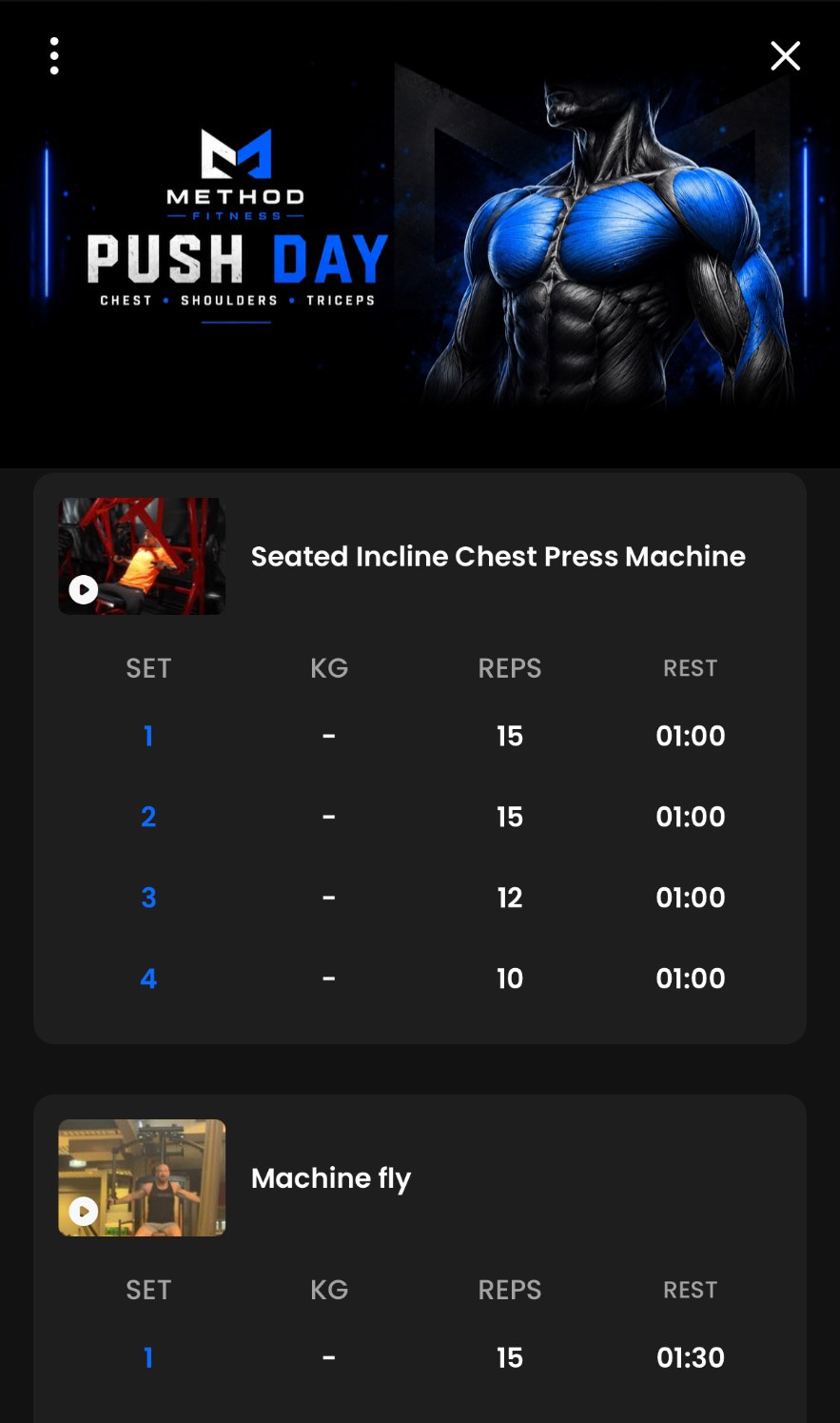Method Fitness app: Training programme